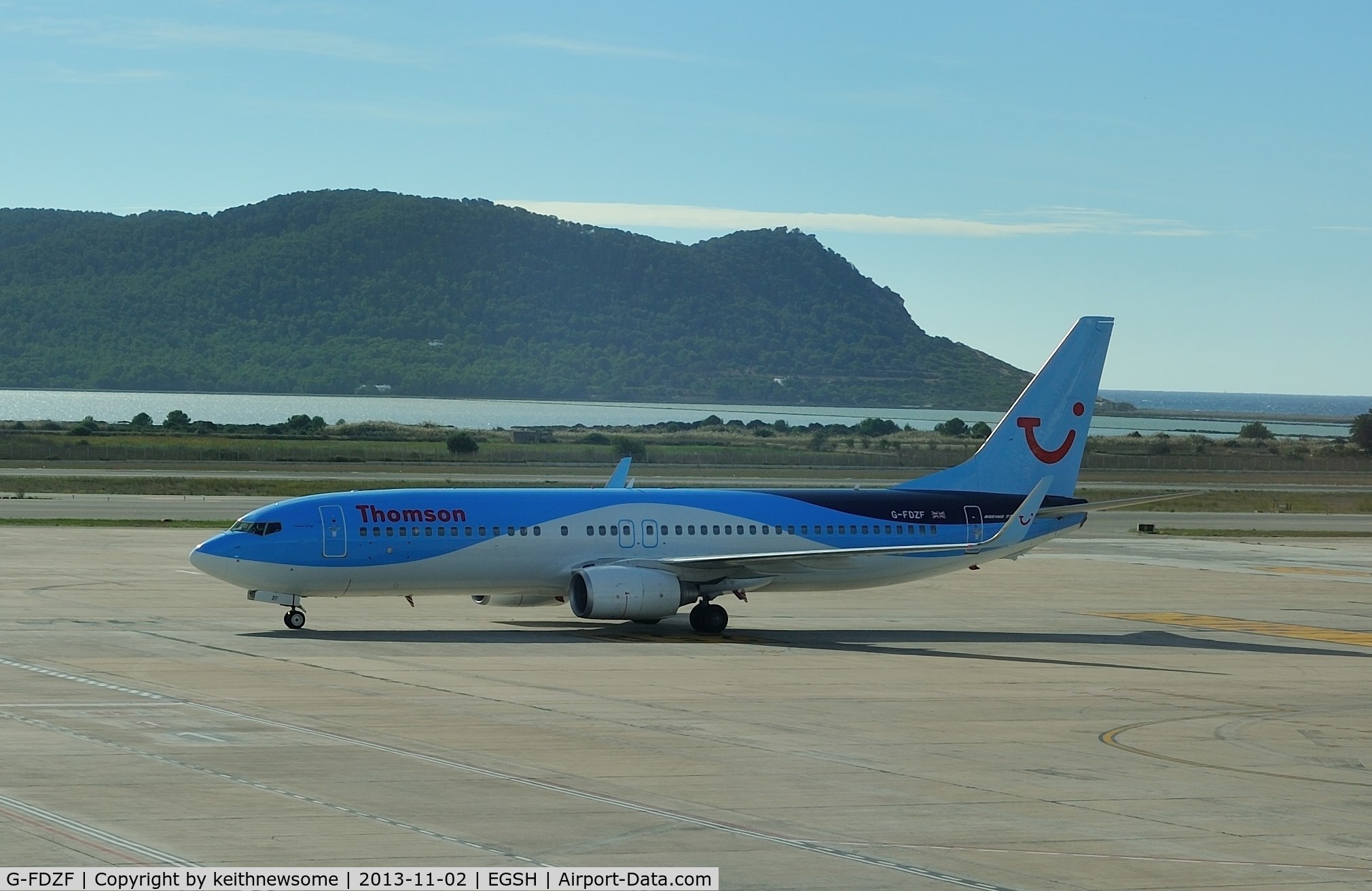 G-FDZF, 2008 Boeing 737-8K5 C/N 35138, Seen arriving at Ibiza to collect the final return party to Norwich of 2013 !