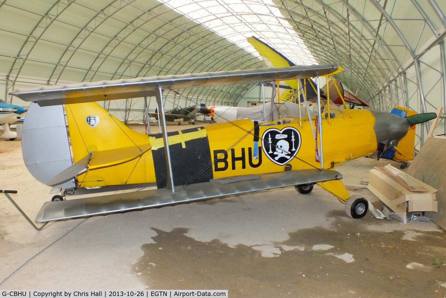 G-CBHU, 2005 Tiger Cub Developments RL5B Sherwood Ranger LWS C/N PFA 237-12477, inside the Enstone Flying Clubs new hangar