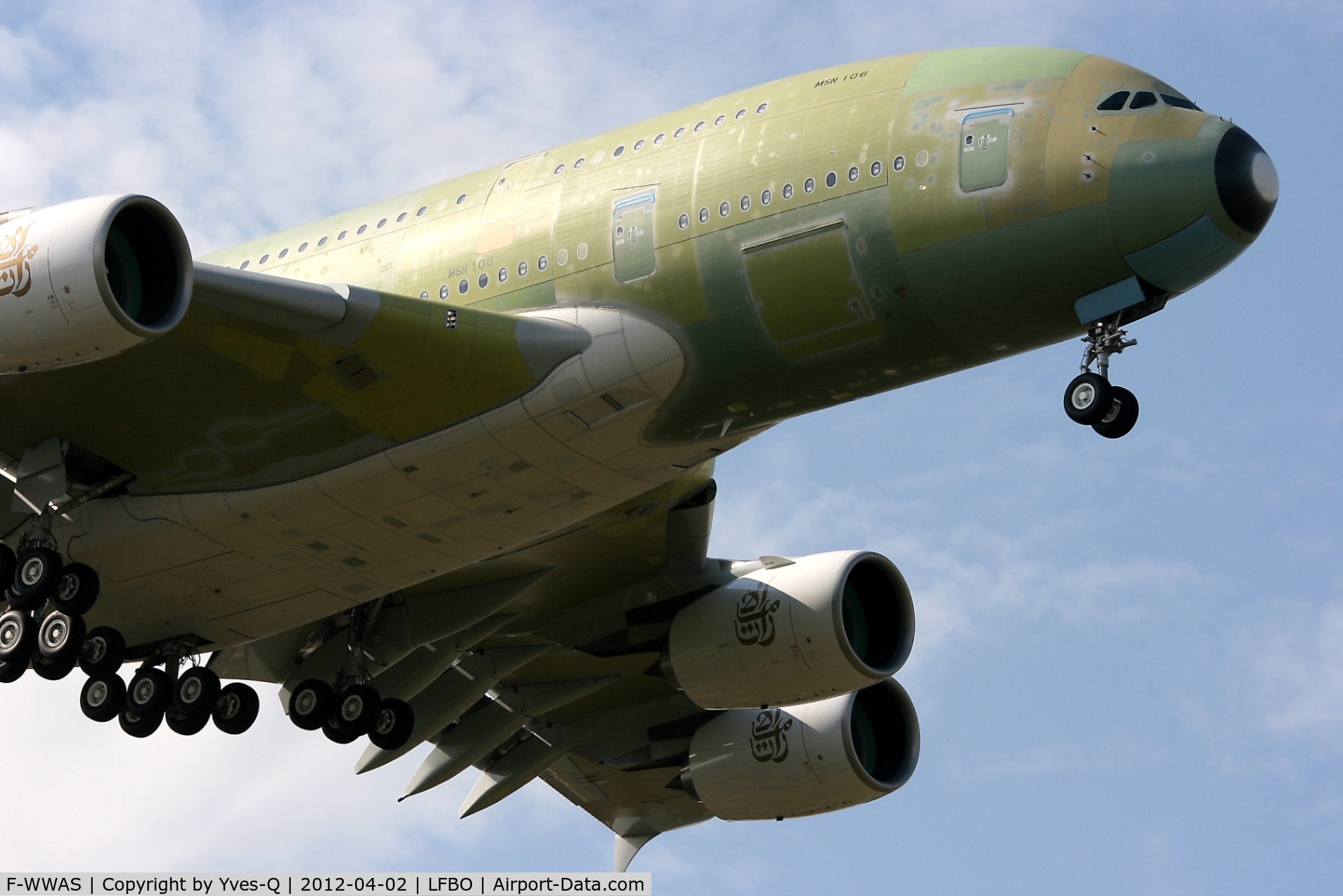 F-WWAS, 2012 Airbus A380-861 C/N 106, Airbus A380, Landing Rwy 32L, Toulouse Blagnac Airport (LFBO-TLS)