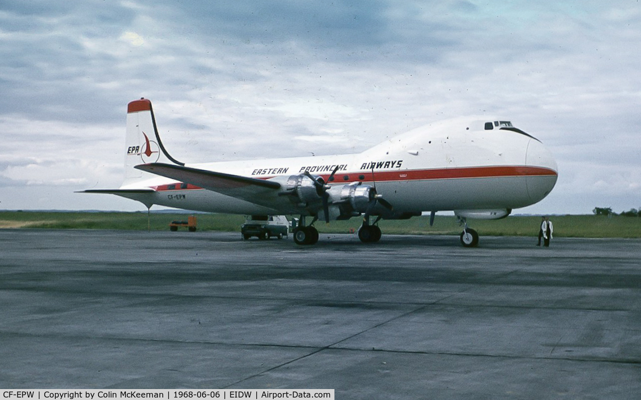 CF-EPW, 1942 Aviation Traders ATL-98 Carvair C/N 10458, Awaiting delivery to Eastern Provincial at Dublin, Ireland on 6/06/1968. Previously with Aer Lingus as EI-ANJ.