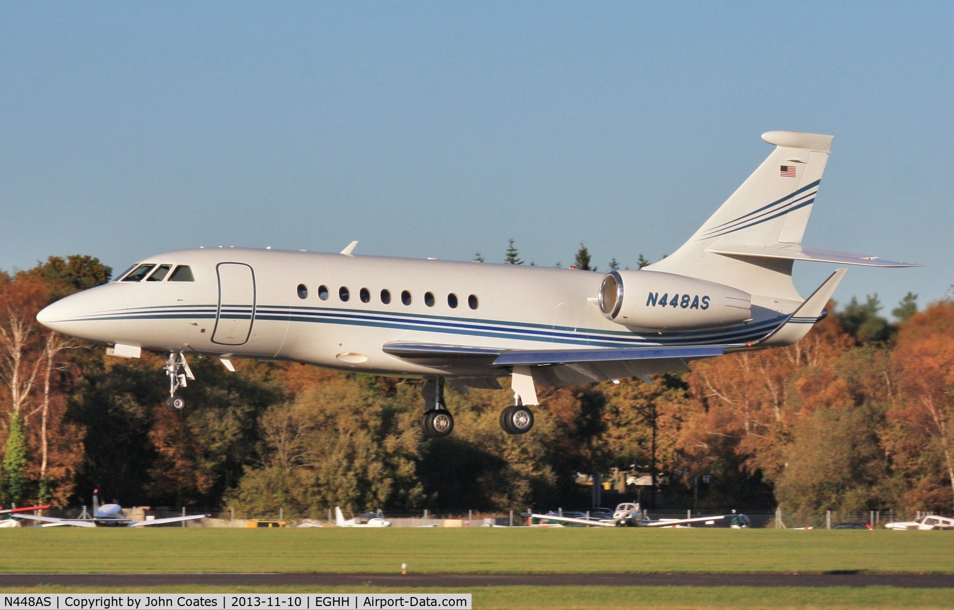 N448AS, 2011 Dassault Falcon 2000EX C/N 233, About to touchdown 26