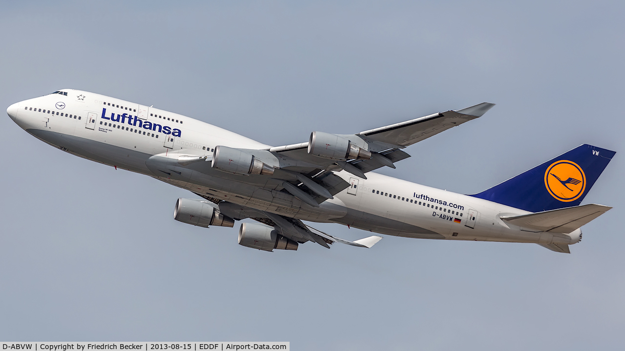 D-ABVW, 1999 Boeing 747-430 C/N 29493, departure from Frankfurt
