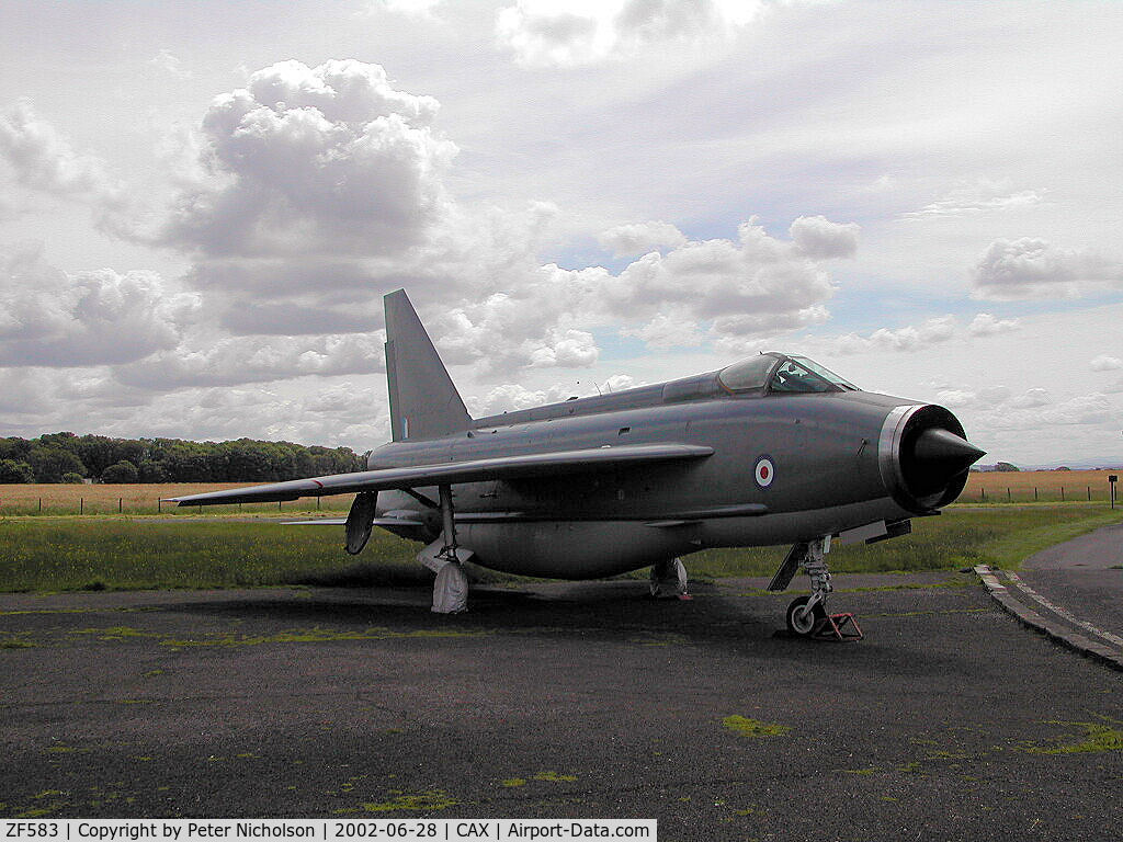 ZF583, English Electric Lightning F.53 C/N 95826, Former Royal Saudi Air Force English Electric Lightning F.53 of the Solway Aviation Museum as displayed at Carlisle in the Summer of 2002.