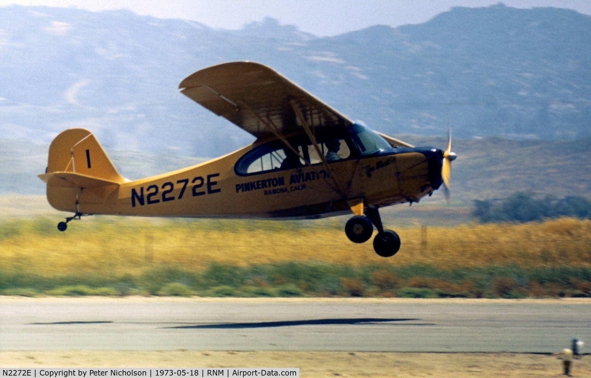 N2272E, 1946 Aeronca 7AC Champion C/N 7AC-5846, Aeronca 7AC Champion of Pinkerton Aviation in action at Ramona in the Summer of 1973.