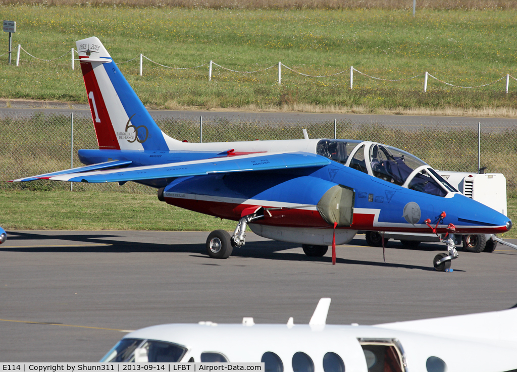 E114, Dassault-Dornier Alpha Jet E C/N E114, Parked at the General Aviation area with additional 60th anniversary patch...
