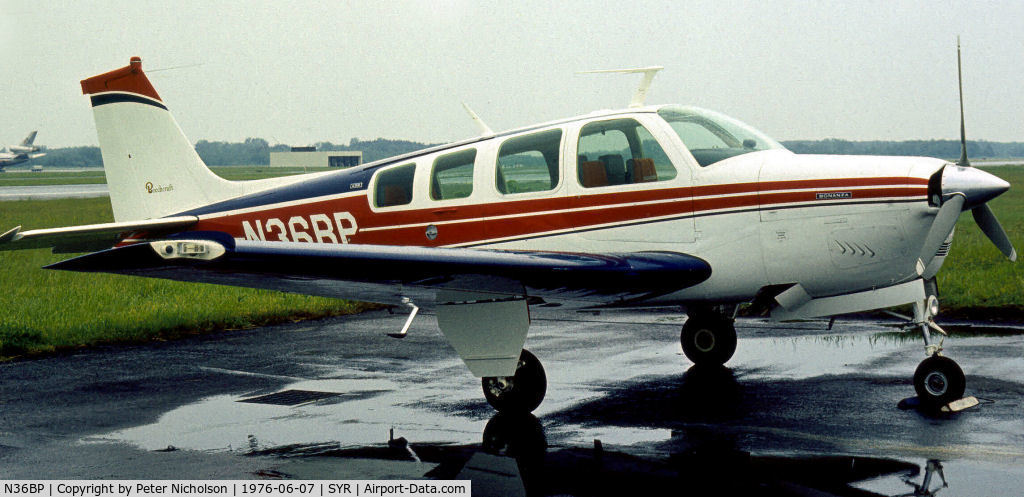N36BP, 1975 Beech A36 Bonanza 36 C/N E-663, Beech A36 Bonanza seen at Syracuse in the Summer of 1976.