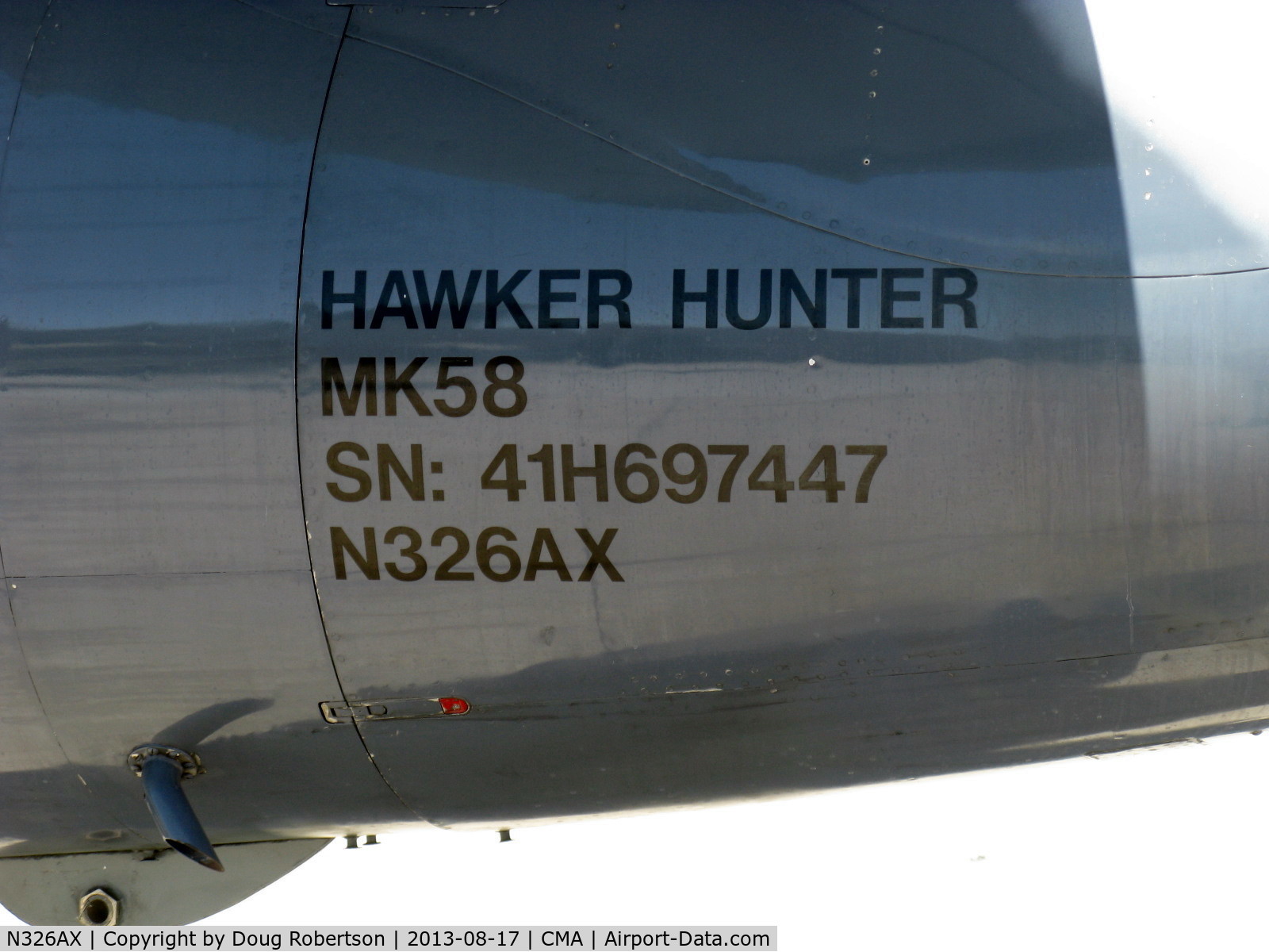 N326AX, 1959 Hawker Hunter F.58 C/N 41H-697447, 1959 Hawker Siddeley Hawker HUNTER Mk.58, one turbojet, Mk.58s originally exported to Switzerland, data