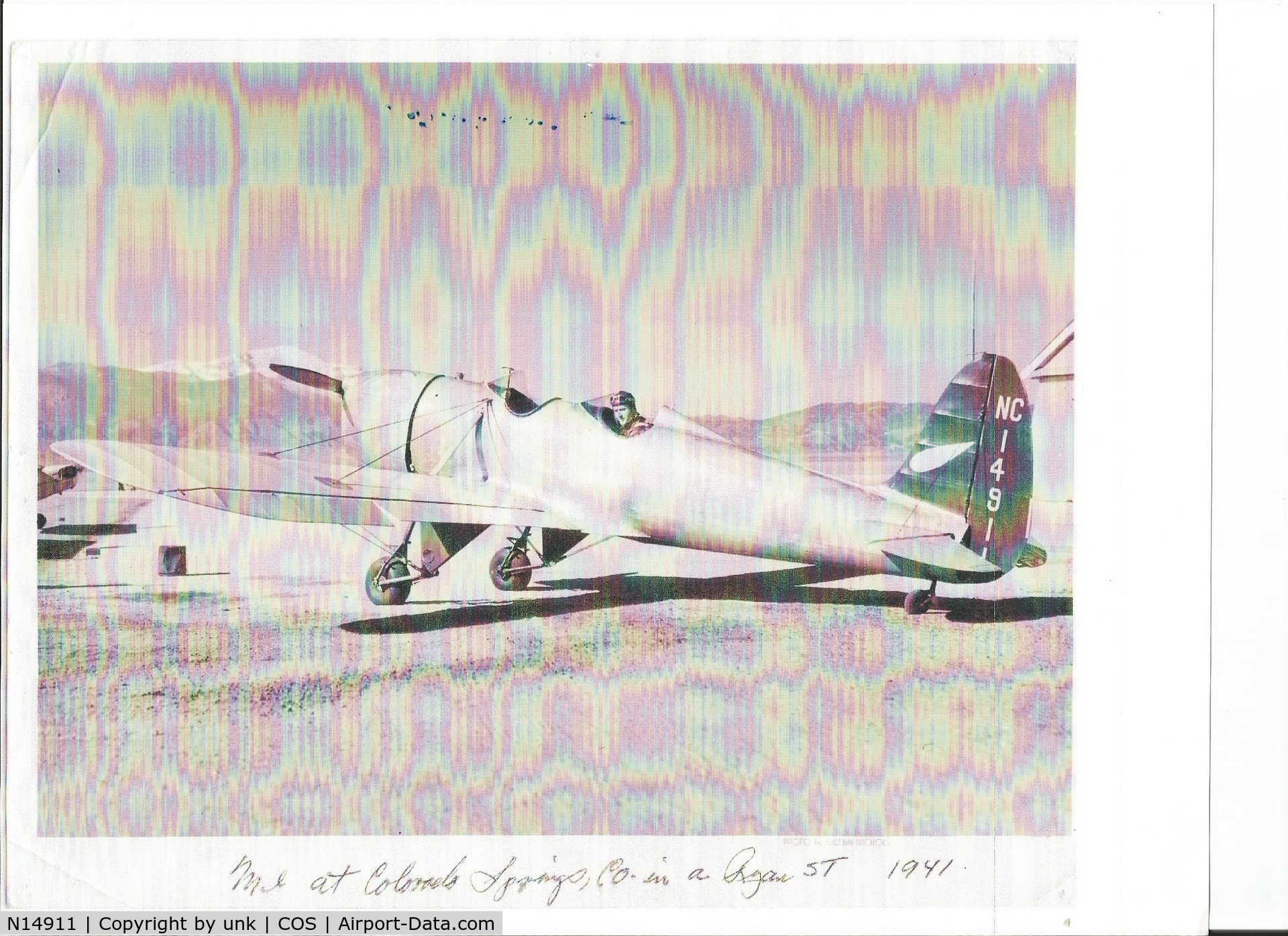 N14911, 1935 Ryan Aeronautical ST-A C/N 104, Our Dad, Paul H. Lindstrom at Colorado Springs Airport.  Later he and my mother ferried this aircraft to Washington State  right after  WWII broke out.

Copy is not the greatest as the photo I have is a copy.