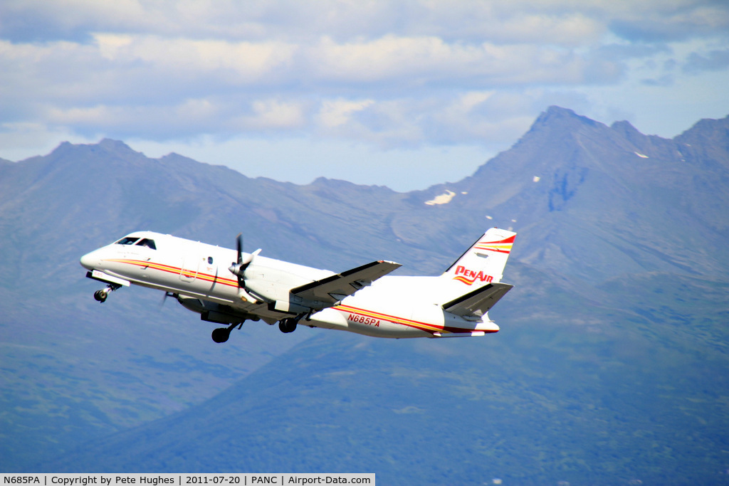 N685PA, 1988 Saab 340B C/N 340B-212, N685PA departing Anchorage AK 20 July 2011