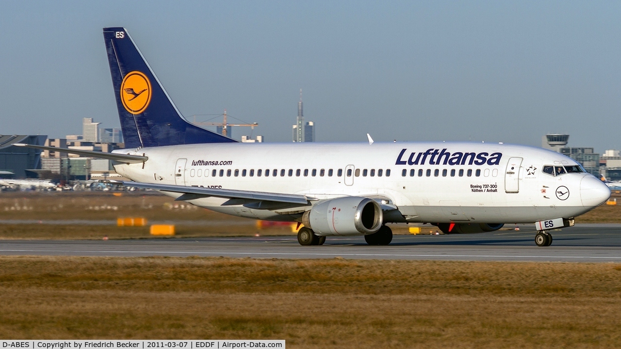 D-ABES, 1992 Boeing 737-330 C/N 26432, lined up for departure