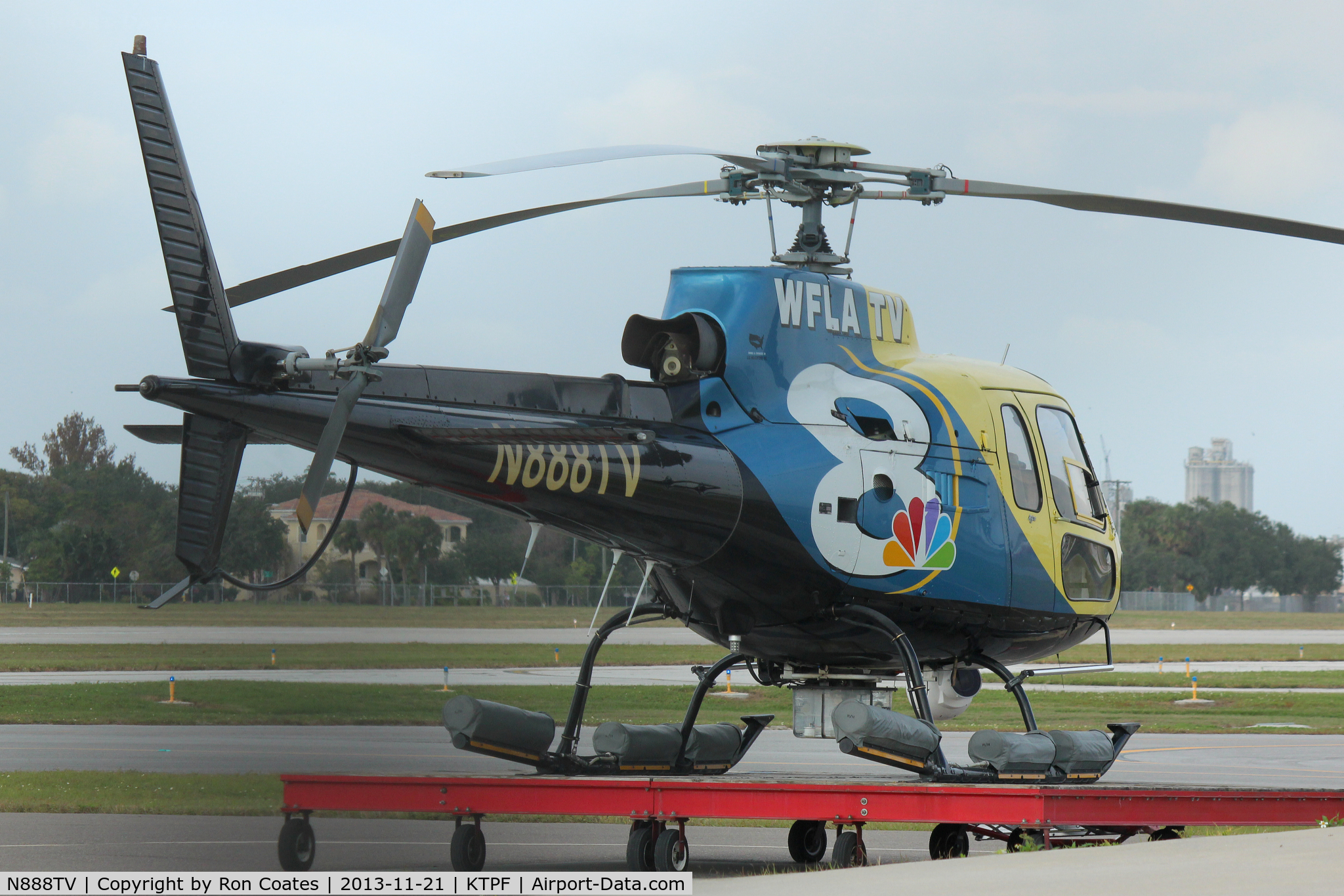 N888TV, 1978 Aerospatiale AS-350B Ecureuil C/N 2007, This 1978 Aerospatiale news helicopter belonging to WLFA TV in Tampa Florida sits on its landing skid at the Peter O Knight Airport