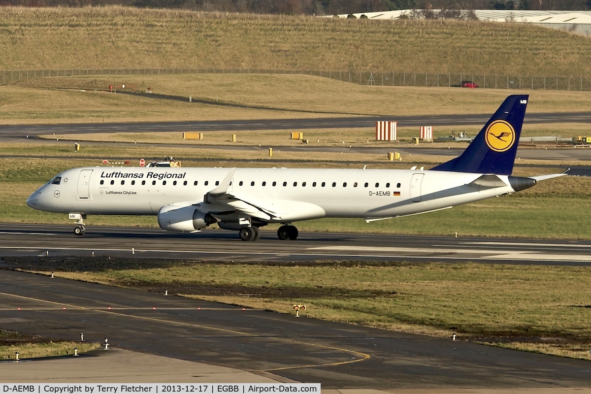 D-AEMB, 2009 Embraer 195LR (ERJ-190-200LR) C/N 19000297, Lufthansa's 2009 Embraer ERJ-190-200LR 195LR, c/n: 19000297 at Birmingham