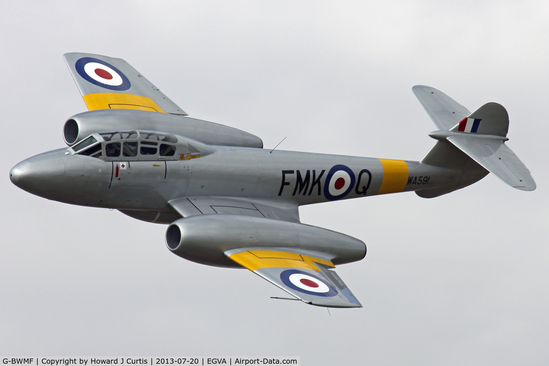 G-BWMF, 1949 Gloster Meteor T.7 C/N G5/356460, Painted as WA591/FMK-Q. At the Royal International Air Tattoo 2013.