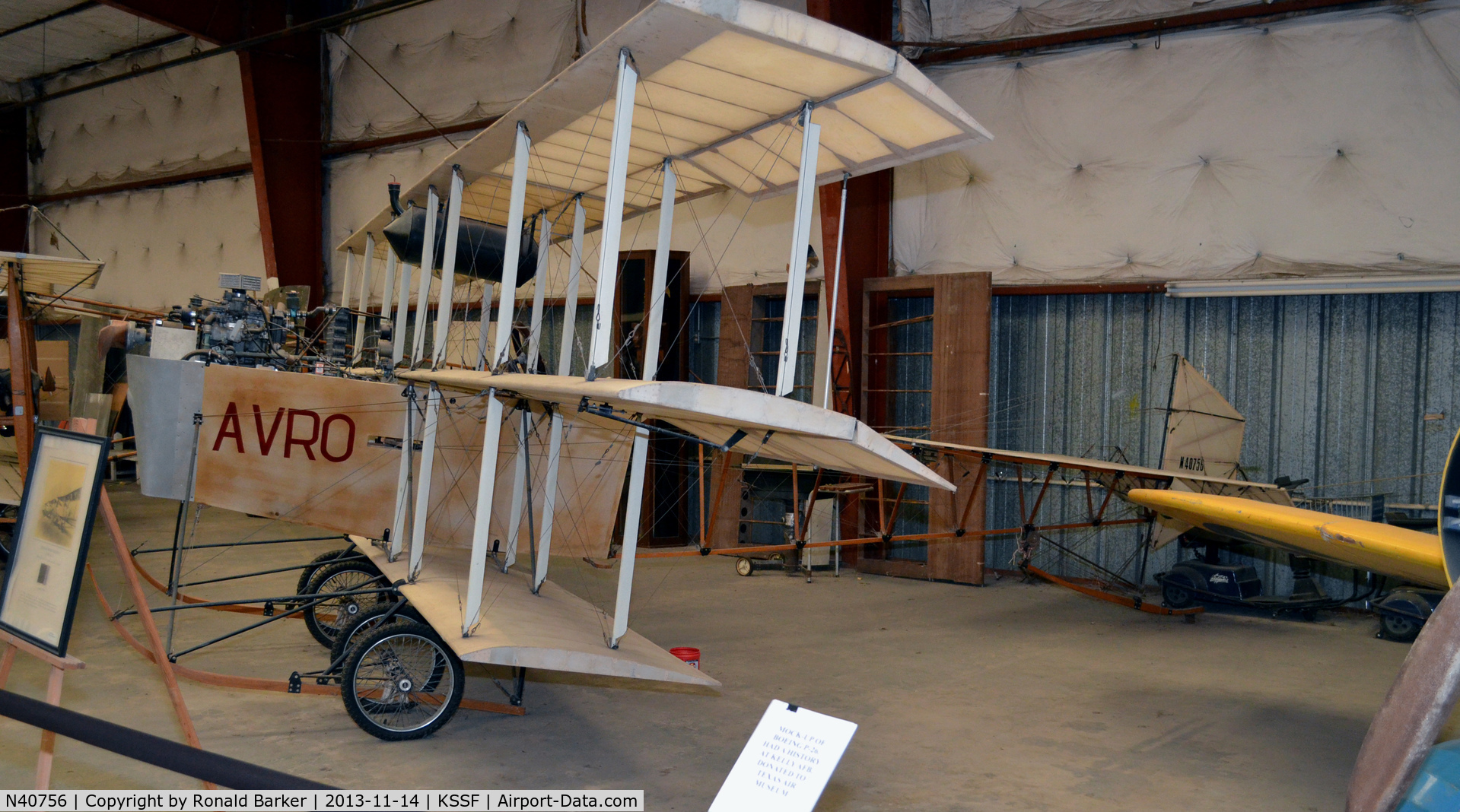N40756, 1994 Avro 1910 Triplane Mk.4 Replica C/N 003, 80% scale replica built by Julius Jung.  After taxi test, it went  to the Texas Air Museum