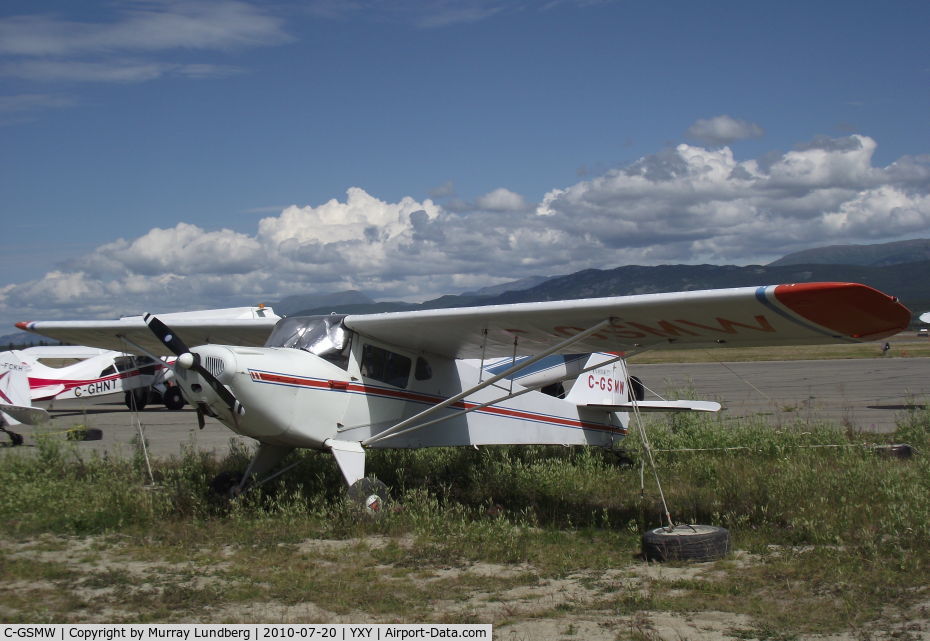 C-GSMW, 1946 Taylorcraft BC-12D Twosome C/N 9761, Tied down during the Century 2010 Fly-in at Whitehorse, Yukon.