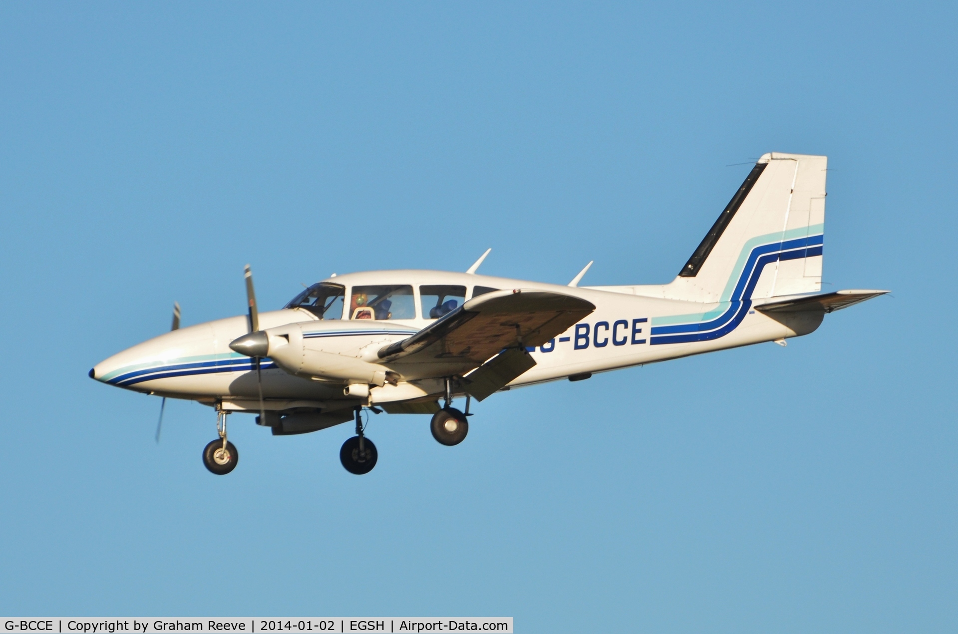 G-BCCE, 1973 Piper PA-23-250 Aztec E C/N 27-7405282, About to touch down.