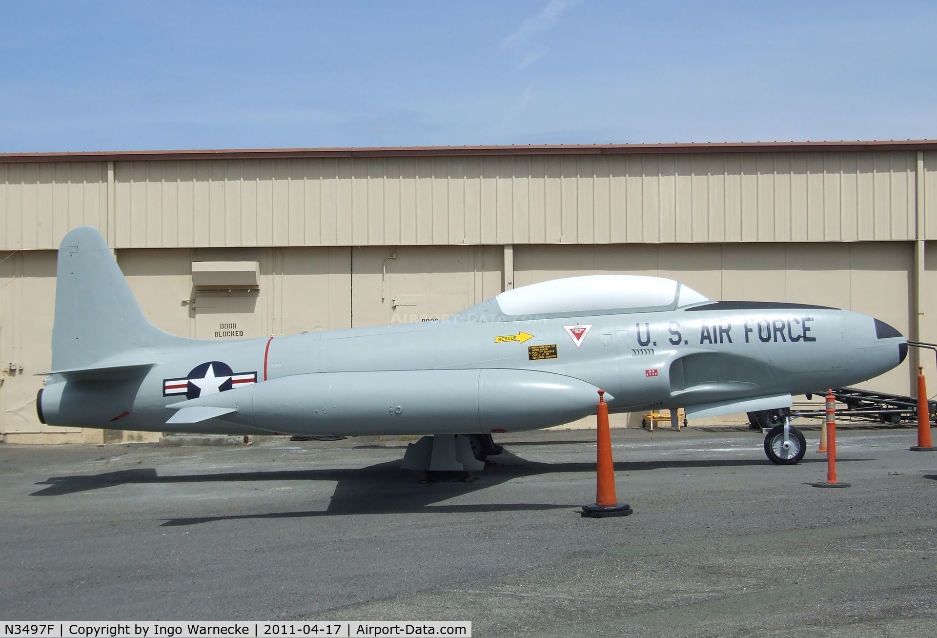N3497F, 1955 Lockheed T-33A Shooting Star C/N 580-9518, Lockheed T-33A at the Travis Air Museum, Travis AFB Fairfield CA