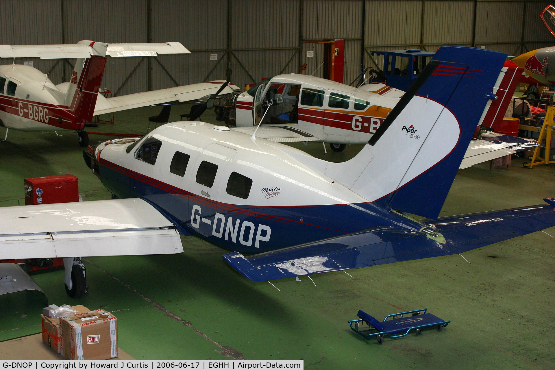G-DNOP, 2000 Piper PA-46-350P Malibu Mirage C/N 4636303, Privately owned. Inside the Worldwide hangar.