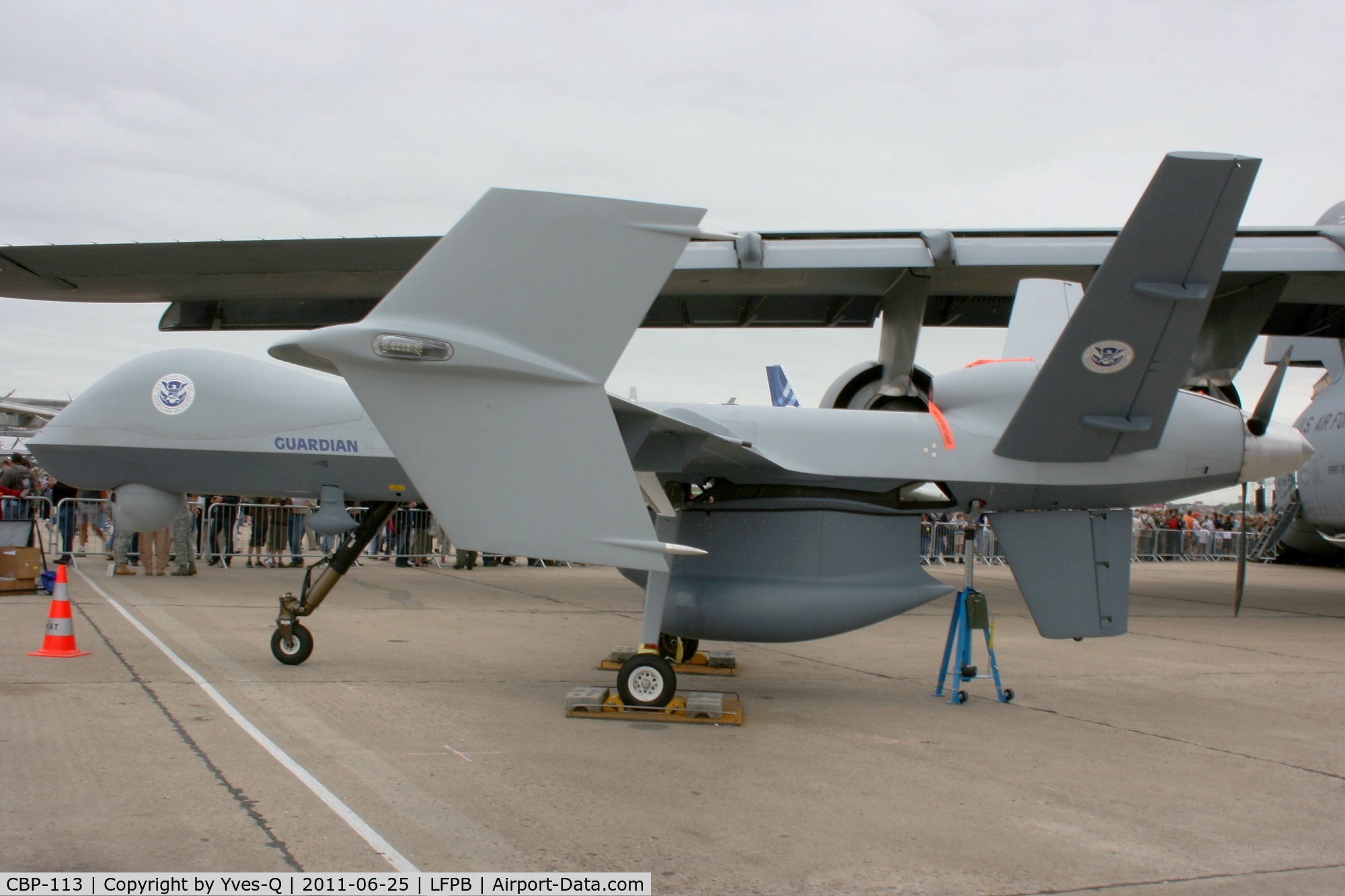 CBP-113, General Atomics MQ-9B Guardian C/N Not found CBP-113, General Atomics Aeronautical System Inc MQ-9B Guardian, US Department of Homeland Security, Displayed at Paris Le Bourget (LFPB-LBG) Air Show in june 2011. This UAV is used for border patrol and drugs smuggling surveillance operations.