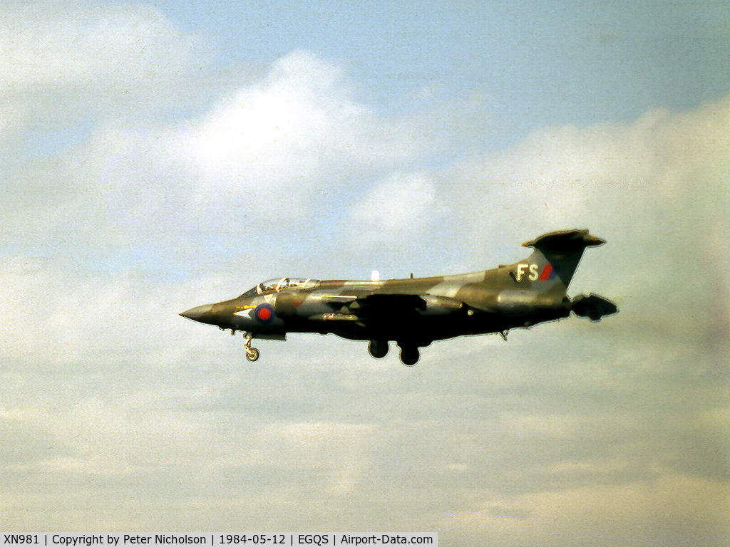XN981, 1965 Hawker Siddeley Buccaneer S.2B C/N B3-08-63, Buccaneer S.2B of 208 Squadron on final approach to RAF Lossiemouth in May 1984.