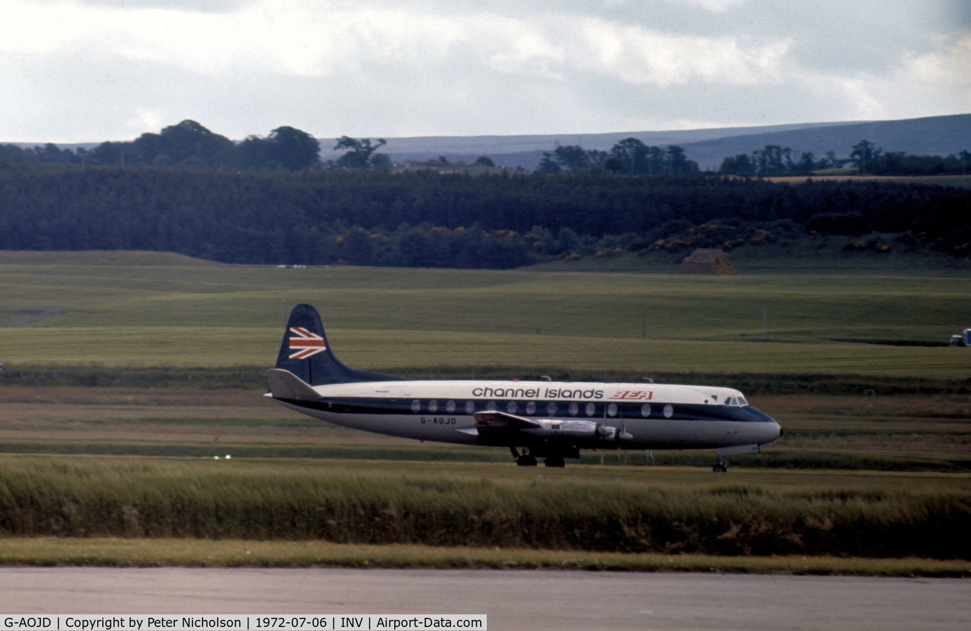 G-AOJD, 1956 Vickers Viscount 802 C/N 153, Viscount 802 of British European Airways Channel Islands Division as seen in the Summer of 1972 at Inverness.