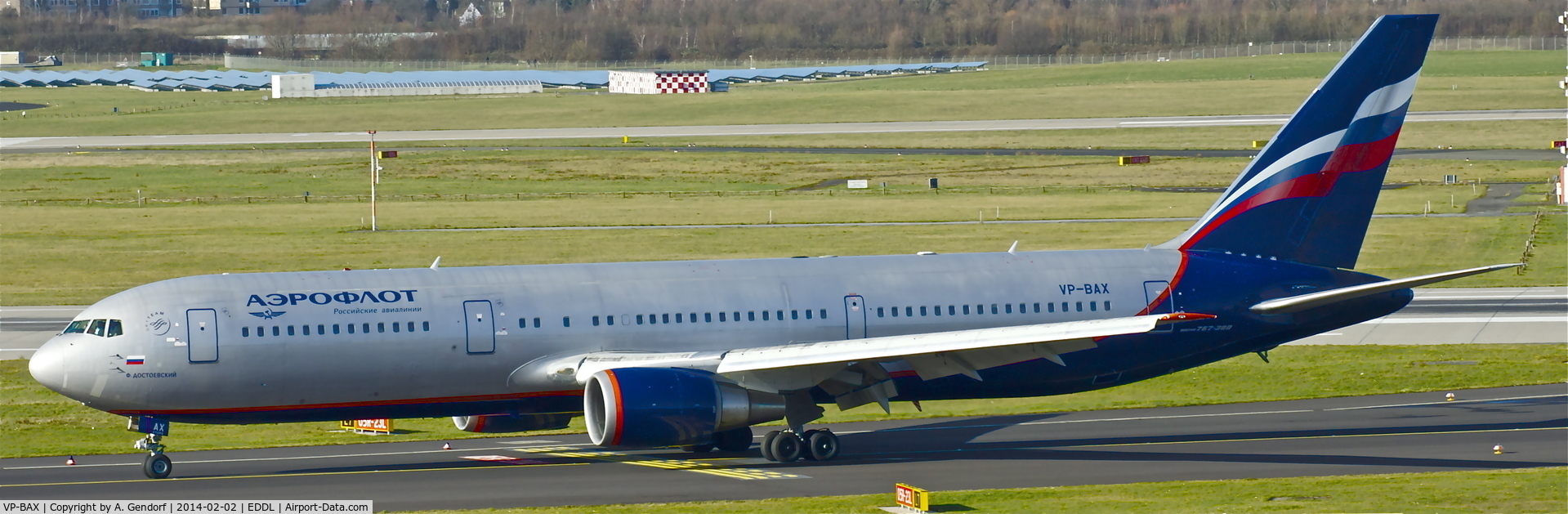 VP-BAX, 1999 Boeing 767-36N/ER/BDSF C/N 30109, Aeroflot, is here taxiing to the gate at Düsseldorf Int'l(EDDL)
