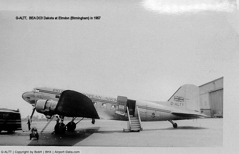 G-ALTT, 1942 Douglas C-47 Dakota 3 C/N 12000, G-ALTT at Birmingham Elmdon in 1957.