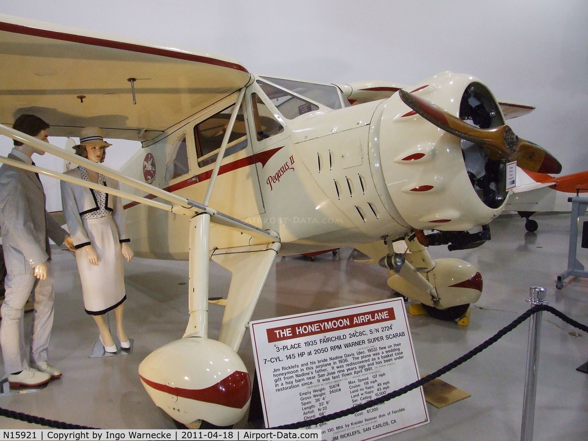 N15921, 1935 Fairchild 24 C8C C/N 2724, Fairchild 24 CBC at the Hiller Aviation Museum, San Carlos CA