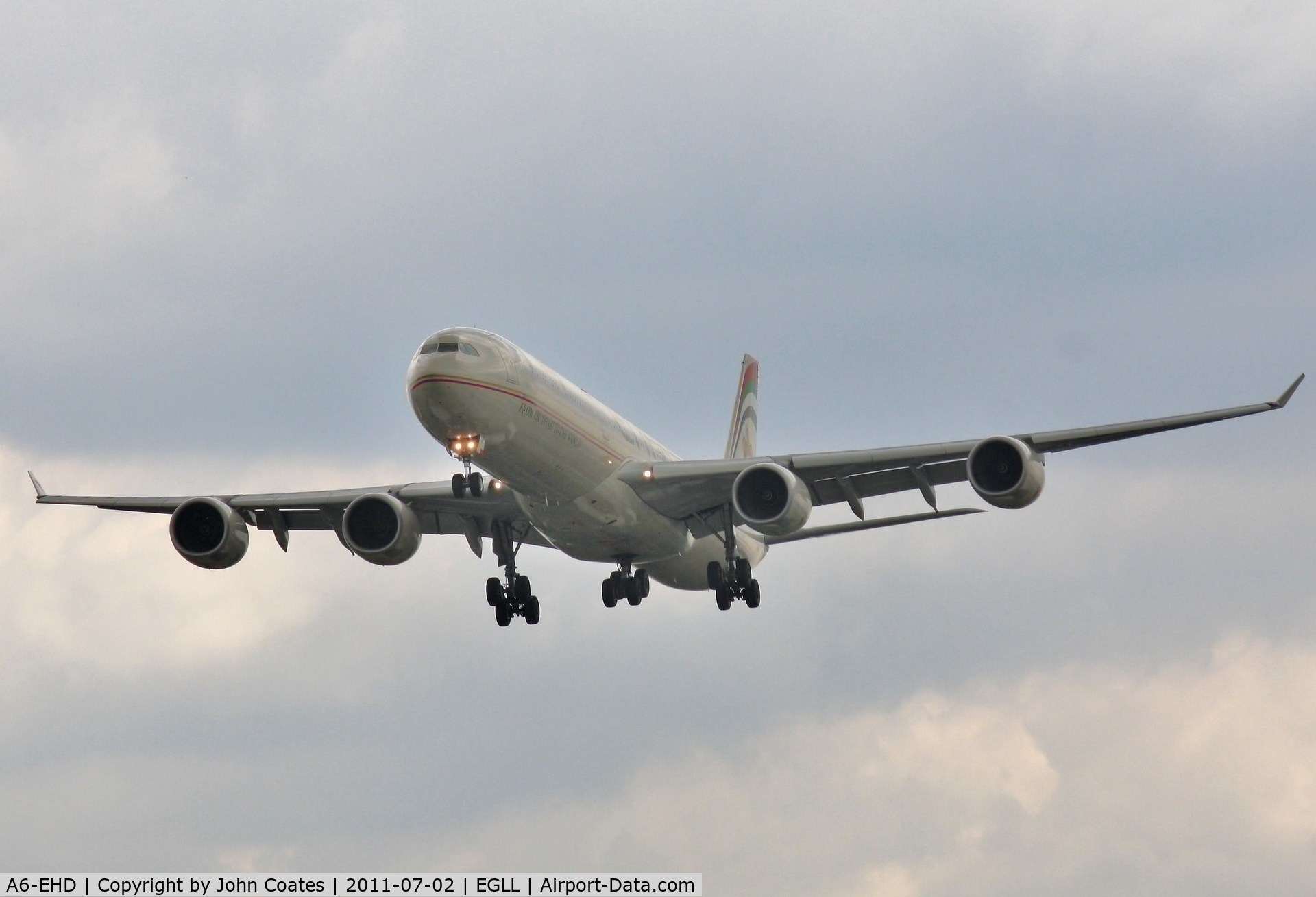 A6-EHD, 2006 Airbus A340-541 C/N 783, On approach to 27L