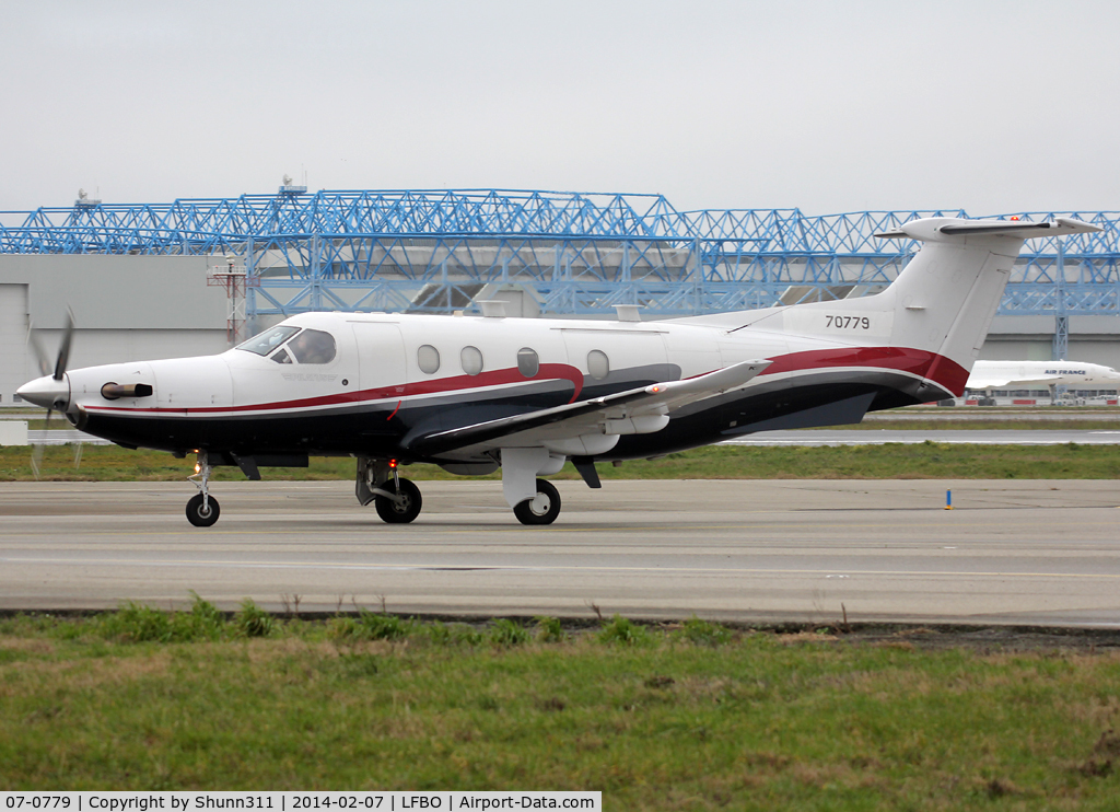 07-0779, 2007 Pilatus PC-12/47 C/N 779, Taxiing to the General Aviation area for refuelling...