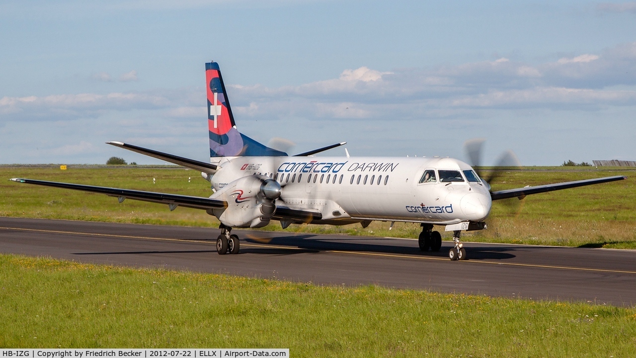 HB-IZG, 1995 Saab 2000 C/N 2000-010, taxying to the active