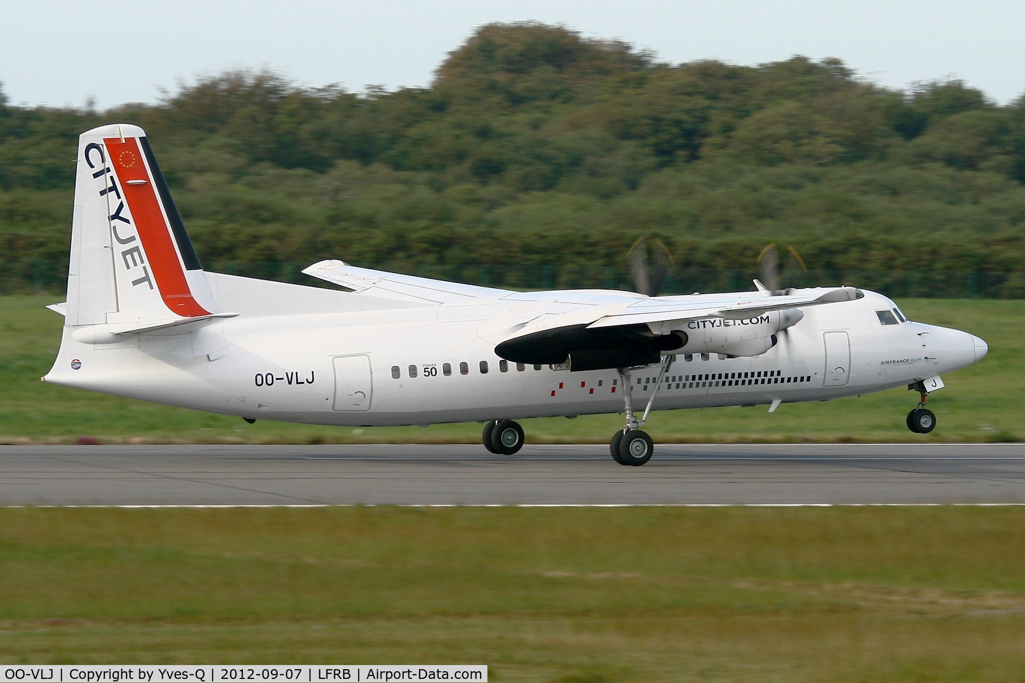 OO-VLJ, 1987 Fokker 50 C/N 20105, Fokker 50, Take off Rwy 07R, Brest-Bretagne Airport (LFRB-BES)