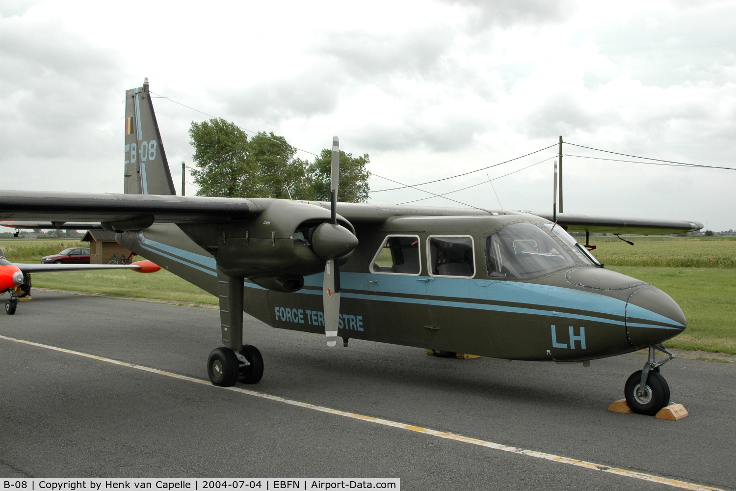 B-08, 1976 Britten-Norman BN-2A-21 Islander C/N 531, Islander of the Belgian Army, Groepering Licht Vliegwezen (Light Aviation group), at Koksijde Air Base, Belgium.