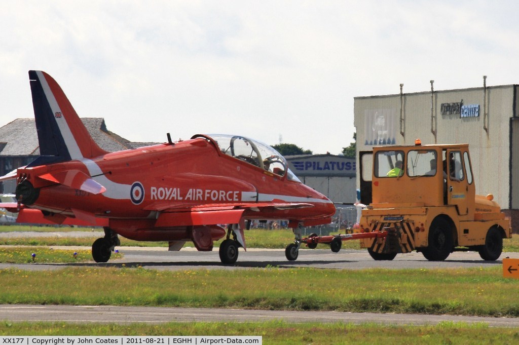 XX177, 1977 Hawker Siddeley Hawk T.1 C/N 024/312024, Being towed to parking area