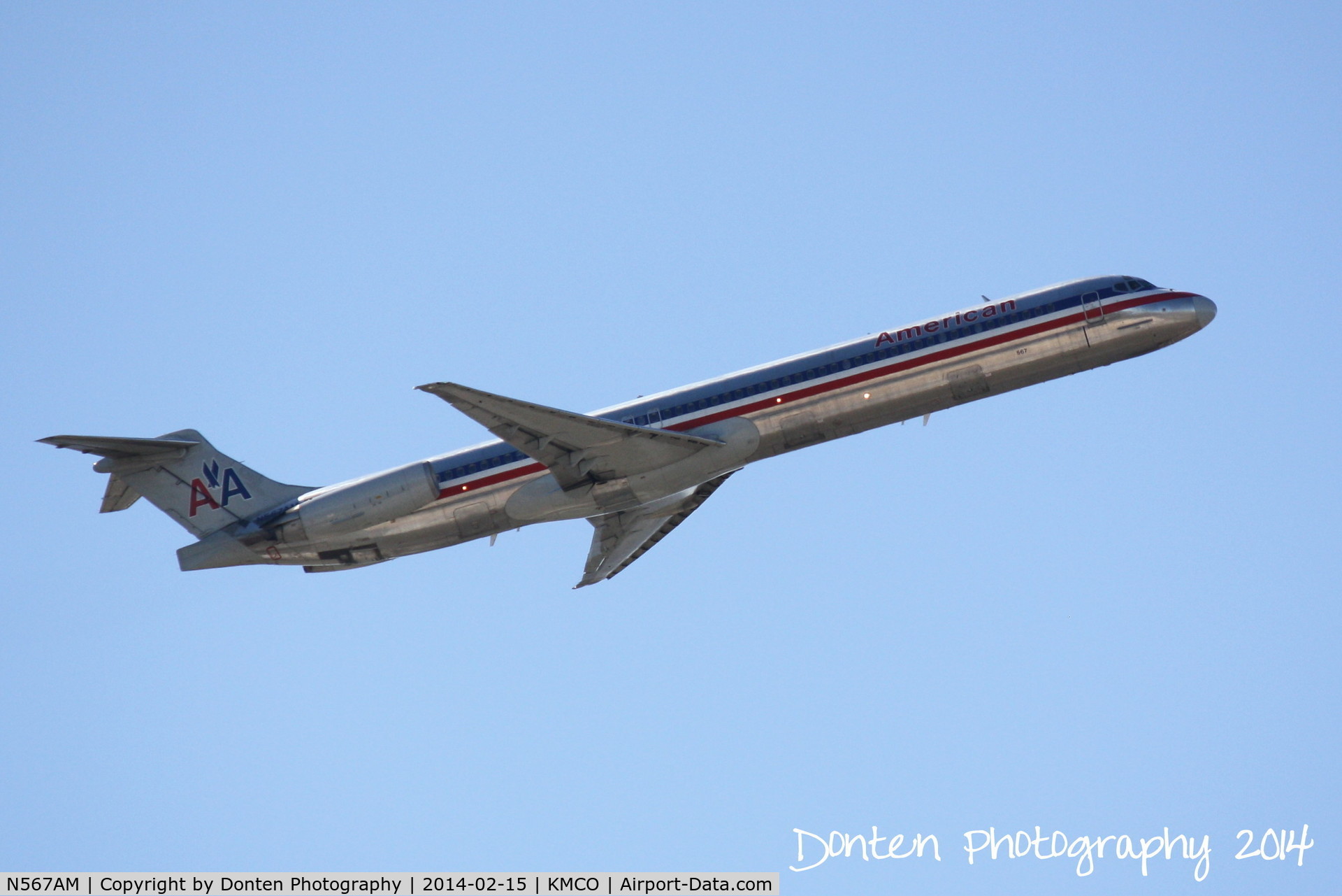 N567AM, 1992 McDonnell Douglas MD-83 (DC-9-83) C/N 53293, American Flight 324 (N567AM) departs Orlando International Airport enroute to Dallas-Fort Worth International Airport