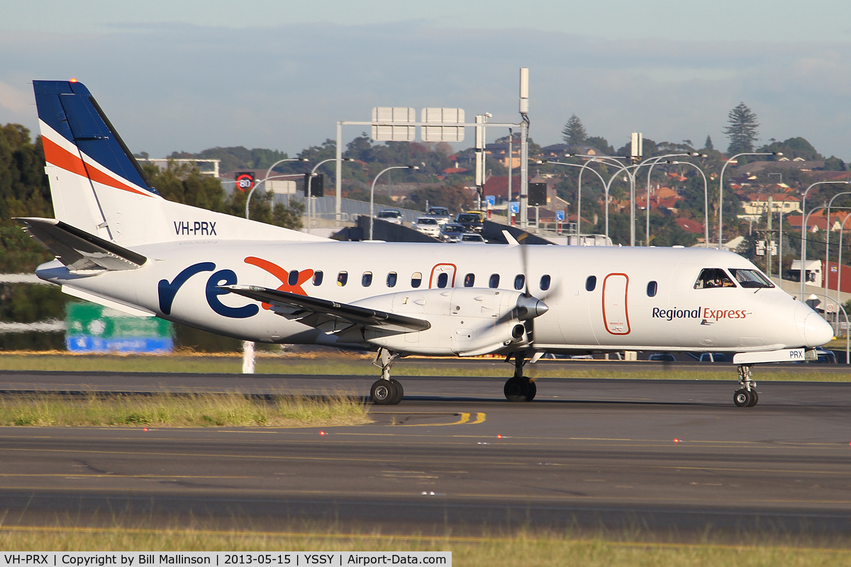 VH-PRX, 1992 Saab 340B C/N 340B-303, taxi from 34R