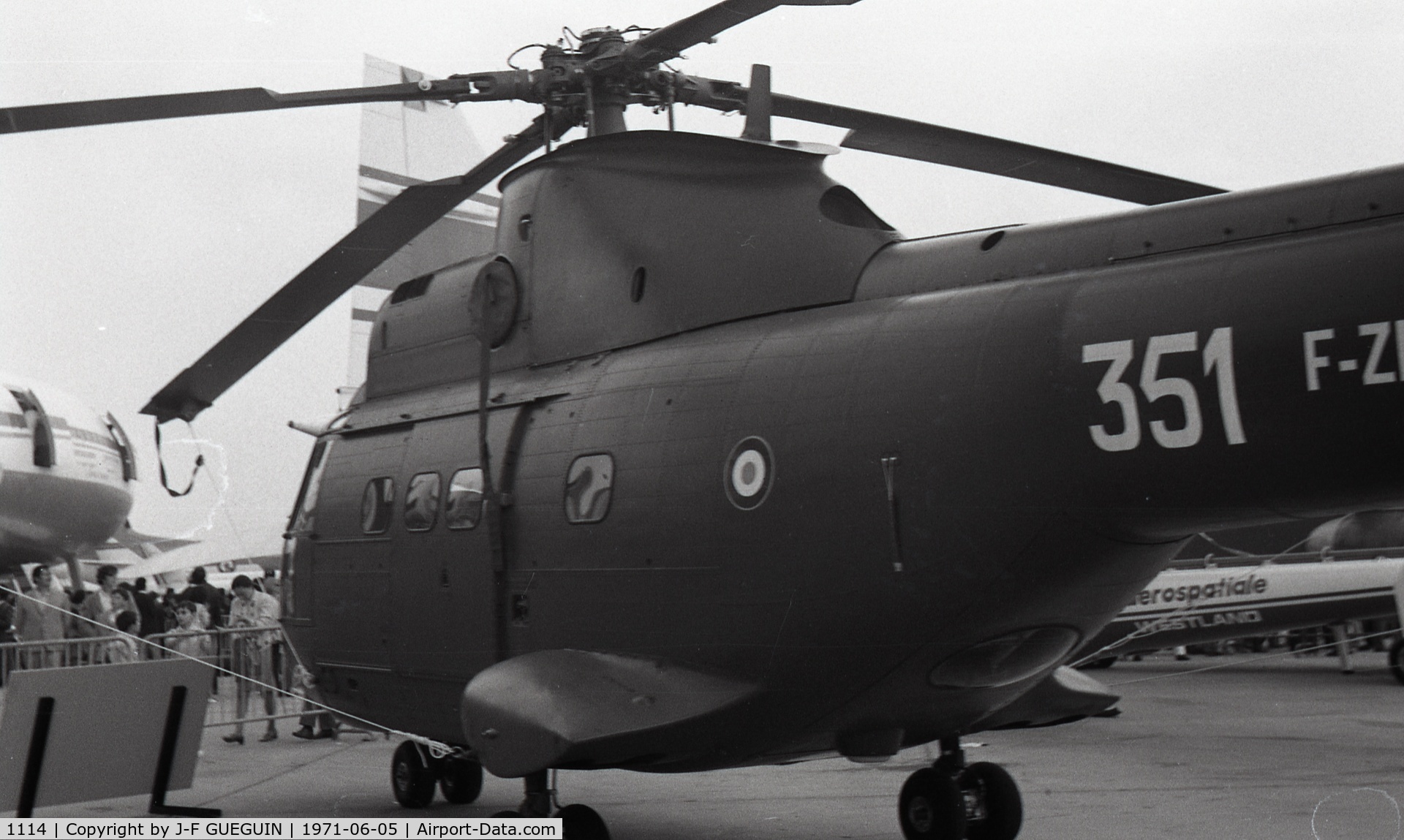 1114, Aérospatiale SA-330B Puma C/N 1114, At Paris-Le Bourget Airshow 1971 with DGA registration F-ZKBA