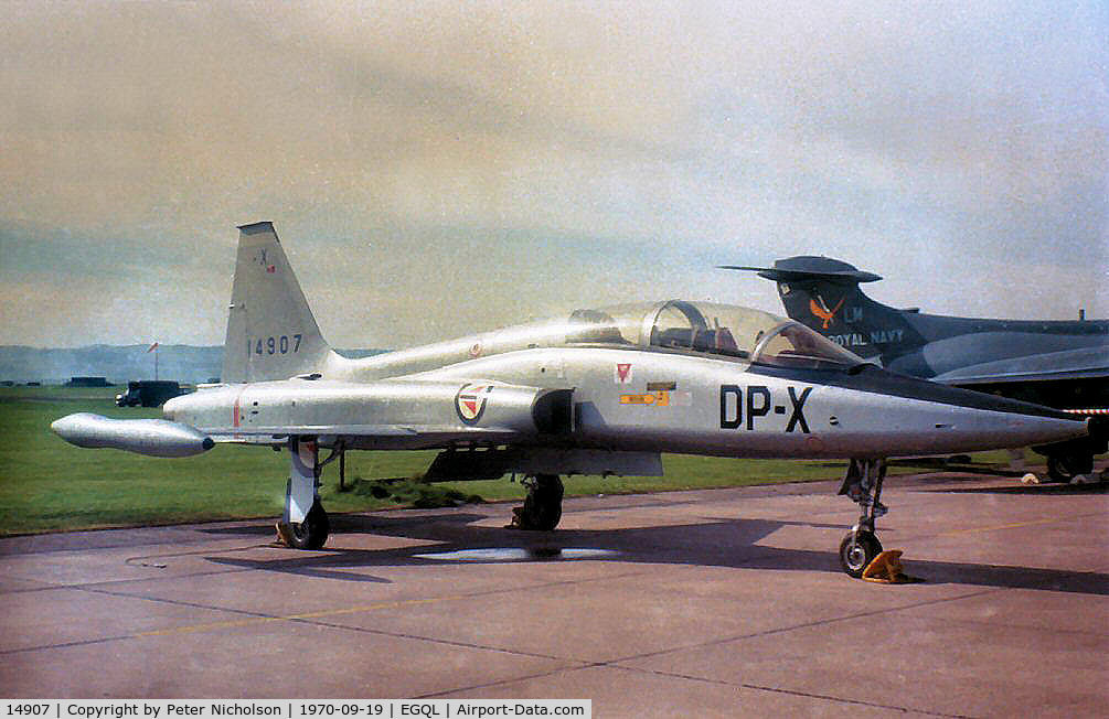 14907, 1967 Northrop F-5B Freedom Fighter C/N N.9010, F-5B Freedom Fighter of 718 Skv Royal Norwegian Air Force on display at the 1970 RAF Leuchars Airshow.