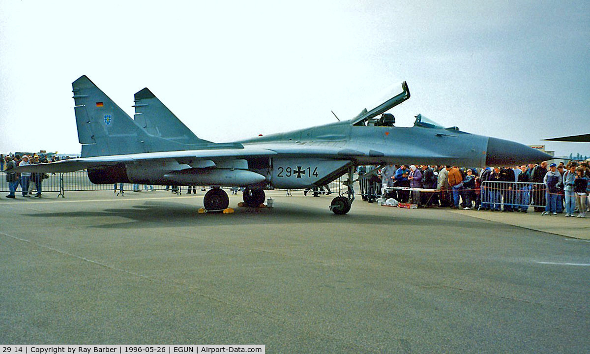 29 14, Mikoyan-Gurevich MiG-29A C/N 2960525800, Mikoyan-Gurevich MiG-29 Fulcrum [2960525800] (German Air Force) RAF Mildenhall~G 26/05/1996