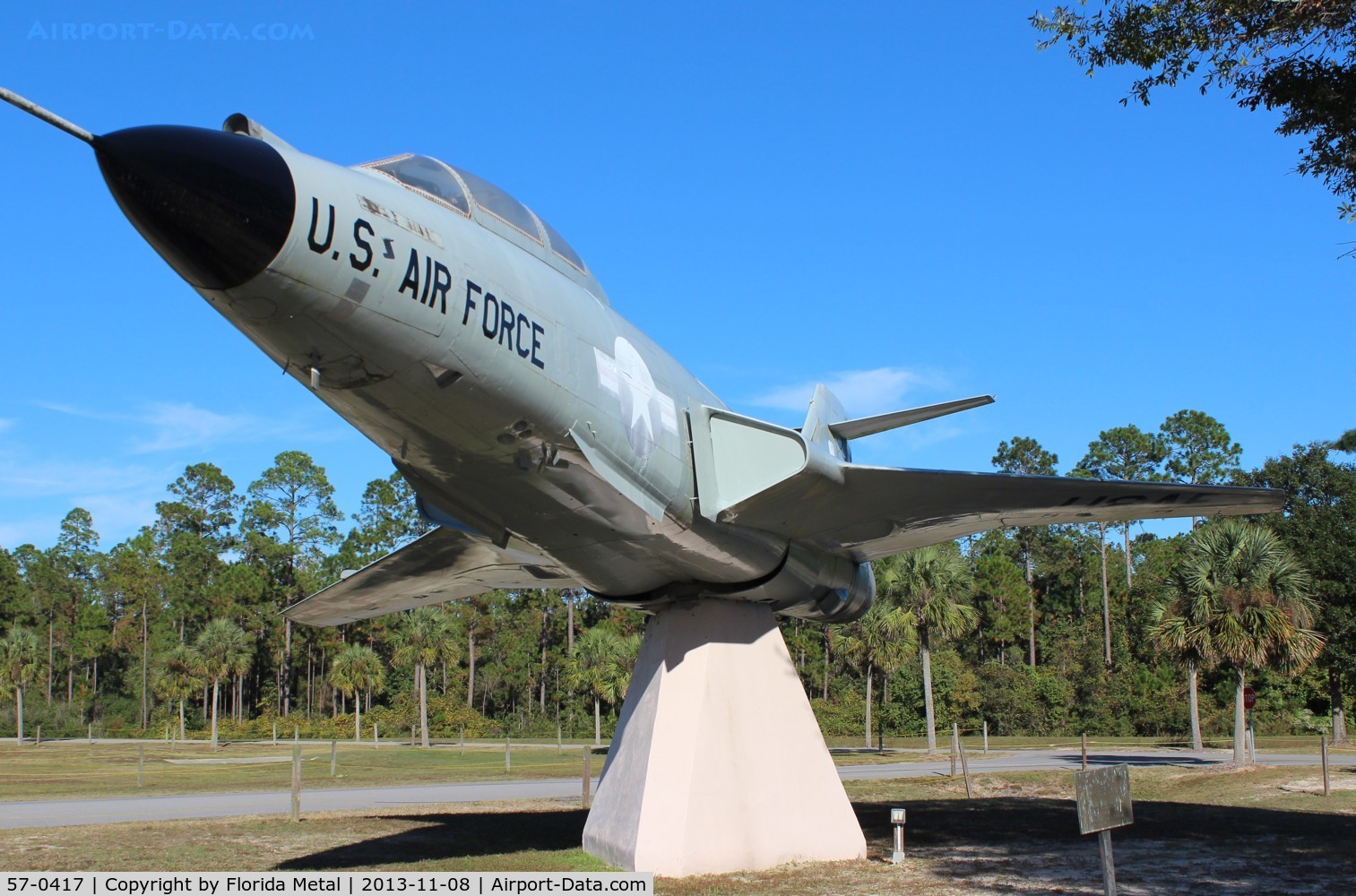 57-0417, 1957 McDonnell F-101B Voodoo C/N 595, F-101B Voodoo on a pedestal at Calloway ballpark near Panama City FL