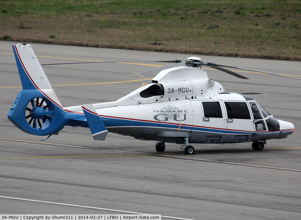 3A-MGU, Aérospatiale AS-365N-3 Dauphin 2 C/N 6959, Parked at the General Aviation area