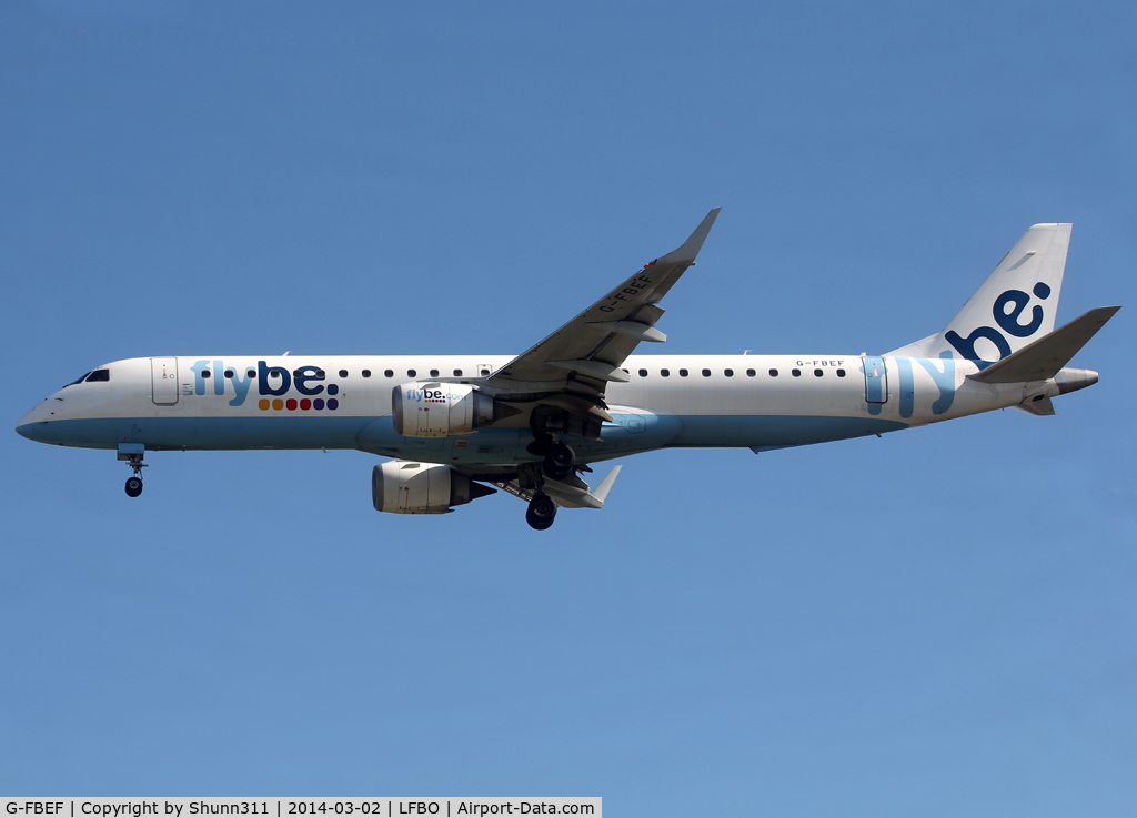 G-FBEF, 2007 Embraer 195LR (ERJ-190-200LR) C/N 19000104, Landing rwy 32L