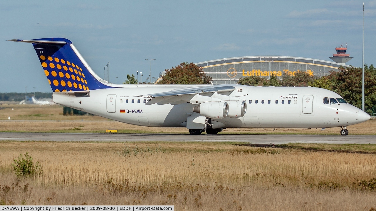 D-AEWA, 1990 British Aerospace BAe.146-300A C/N E3163, departure via RW18W