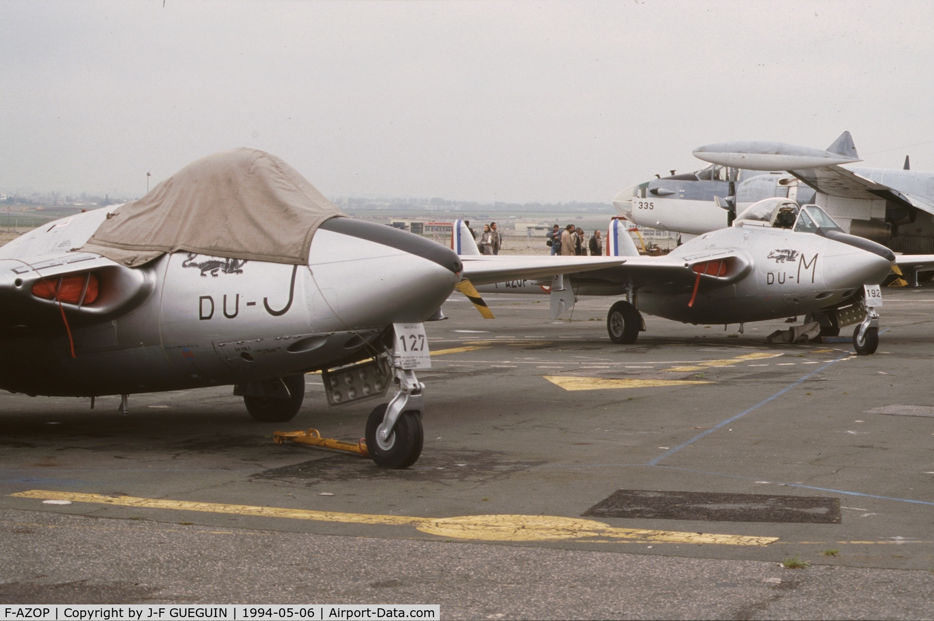 F-AZOP, De Havilland (FFA) Vampire FB.6 (DH-100) C/N 701, On display at Paris-Le Bourget Airport (1er Salon de l'Aviation Ancienne) with french code DU-M.