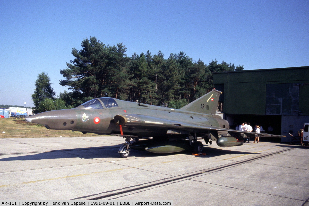 AR-111, 1972 Saab RF-35 Draken C/N 35-1111, Danish Air Force Saab RF-35 Draken reconnaissance fighter at Kleine Brogel Air Base, Belgium. Esk 729, 1991.