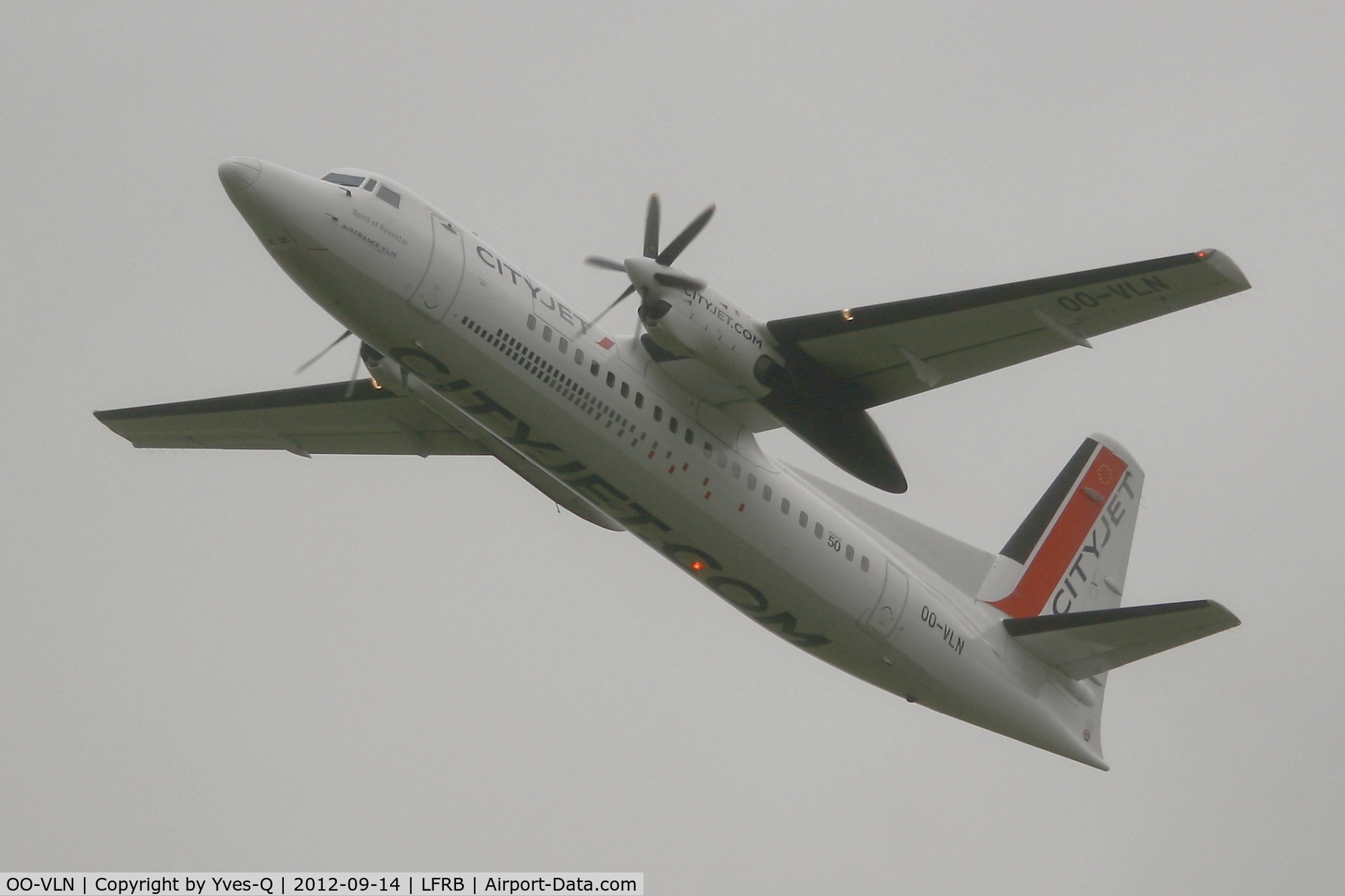 OO-VLN, 1989 Fokker 50 C/N 20145, Fokker 50, Take off rwy 25L, Brest-Guipavas Airport (LFRB-BES)