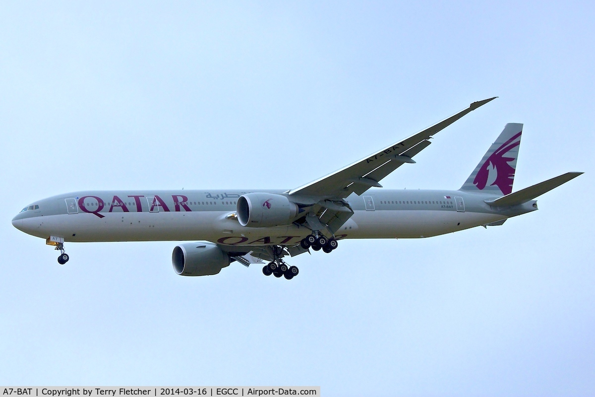 A7-BAT, 2012 Boeing 777-3DZ/ER C/N 41738, Qatar's 2012 Boeing 777-3DZ(ER), c/n: 41738 at Manchester