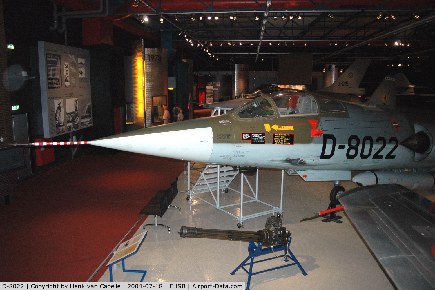 D-8022, Lockheed F-104G Starfighter C/N 683-8022, Lockheed F-104G Starfighter preserved in the Military Aviation Museum in the Netherlands. Note: Orpheus reconnaissance pod under the fuselage.