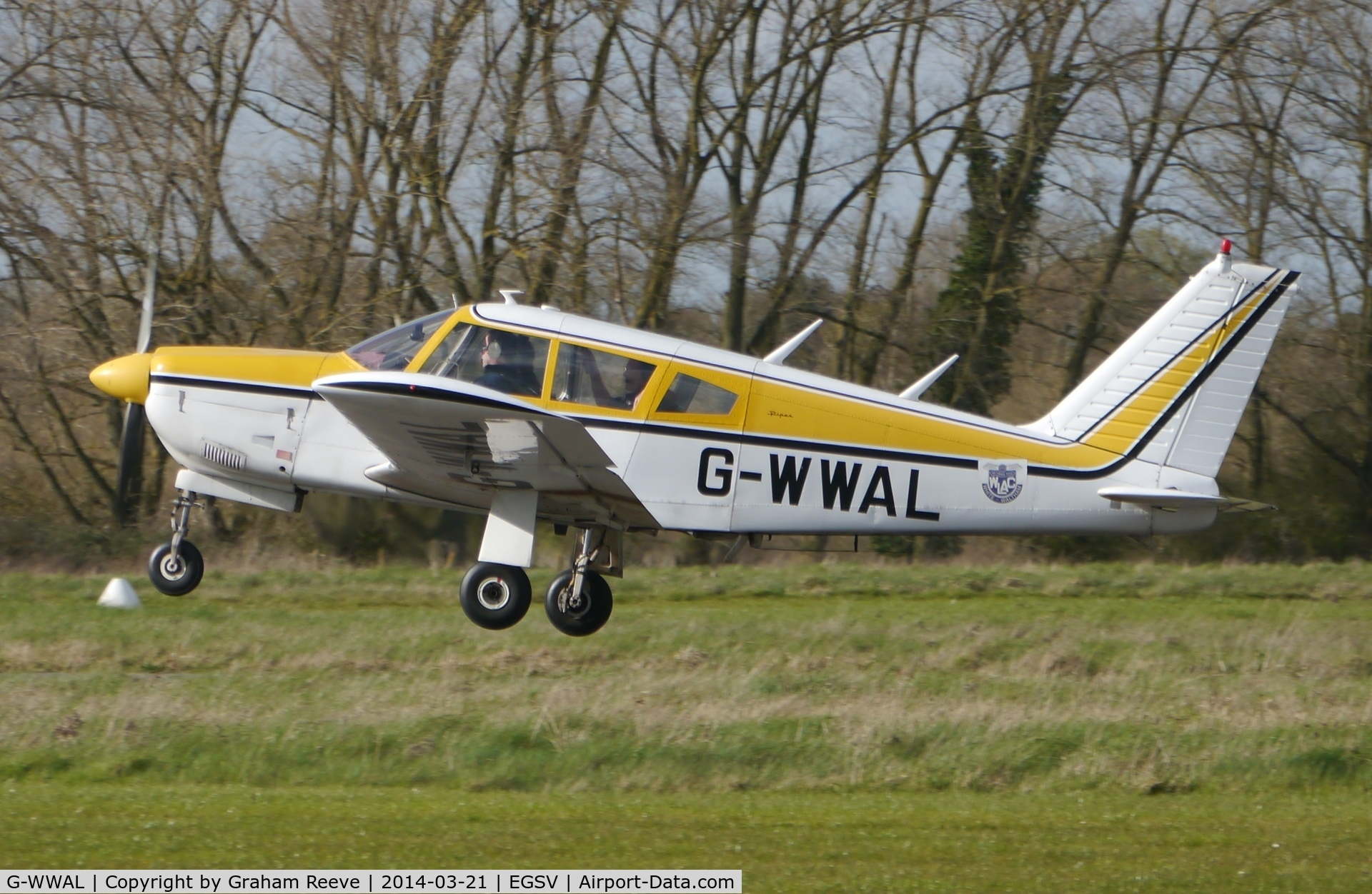 G-WWAL, 1968 Piper PA-28R-180 Cherokee Arrow C/N 28R-30461, Departing from Old Buckenham.