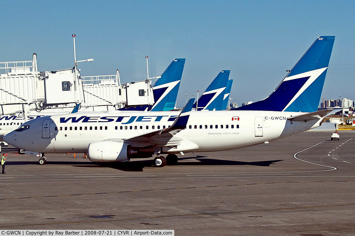 C-GWCN, 2005 Boeing 737-7CT C/N 34157, Boeing 737-7CT [34157] (Westjet) Vancouver International~C 21/07/2008